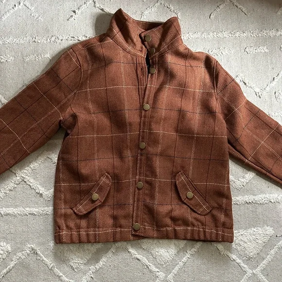 Vintage Funnel Neck Cropped Brown Plaid Jacket Coat - Picture 3 of 10